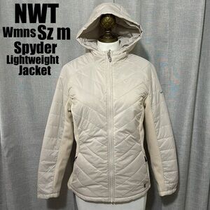 NWT Spyder Lightweight Quilted Full Zip Jacket-Sz M-Fitted-Cream/Stone-Hooded